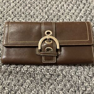 Coach Brown Leather Wallet with Gold Buckle